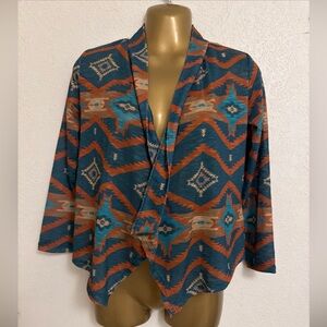 Rock&Roll denim Tribal Print Open Front Cardigan